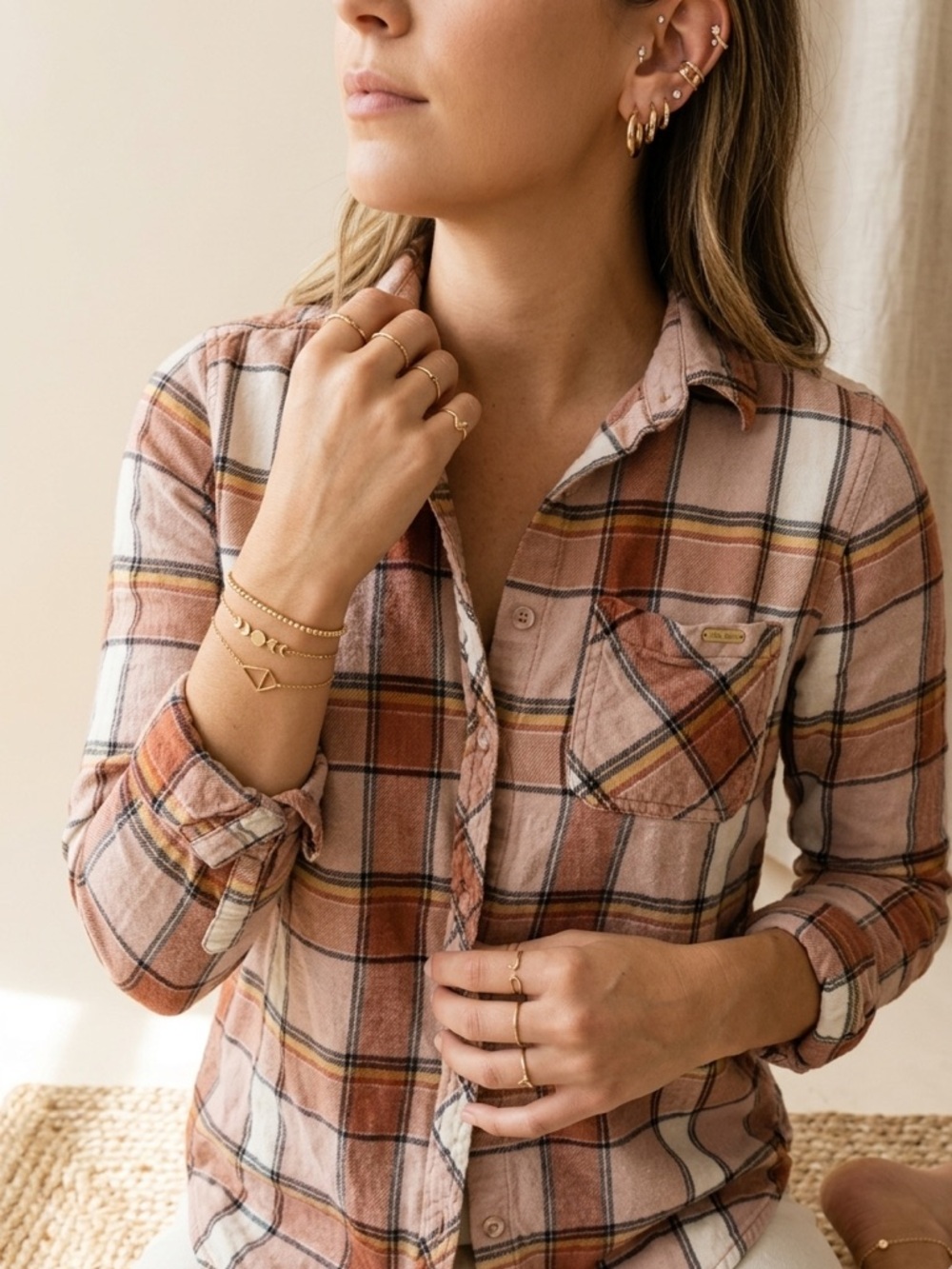 Universal Thread Orange Plaid Flannel Button Down Shirt
